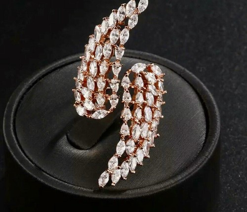 18k Rose Gold Plated Long Wing Ring made w Swarovski Crystal Marquise Adjustable - Picture 10 of 15