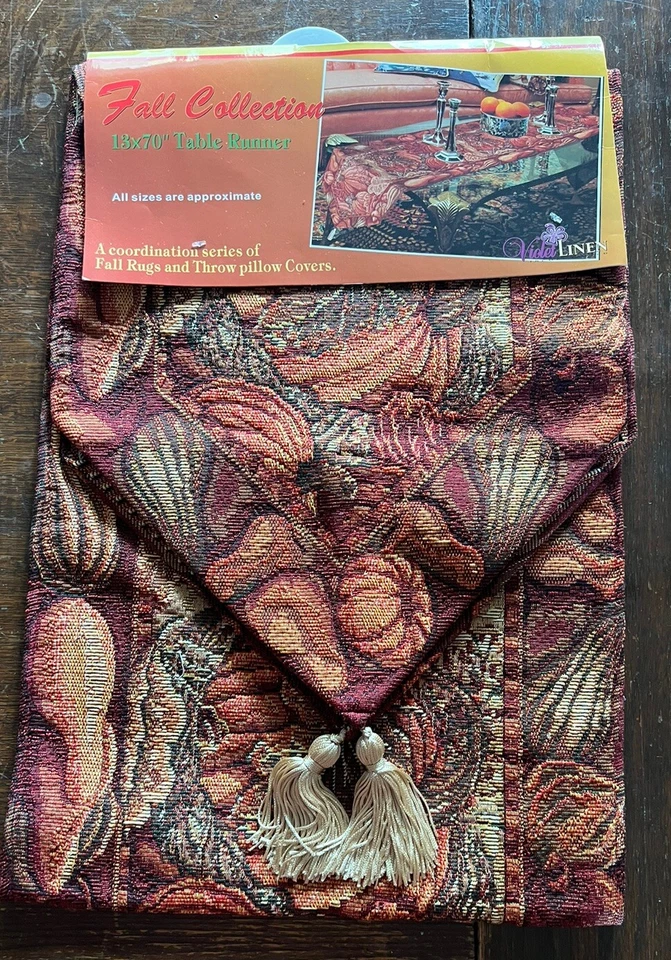 New NIP Fall Collection Table Runner 13" X 70” Tapestry Orange Pumpkins Tassels - Image 2 of 4