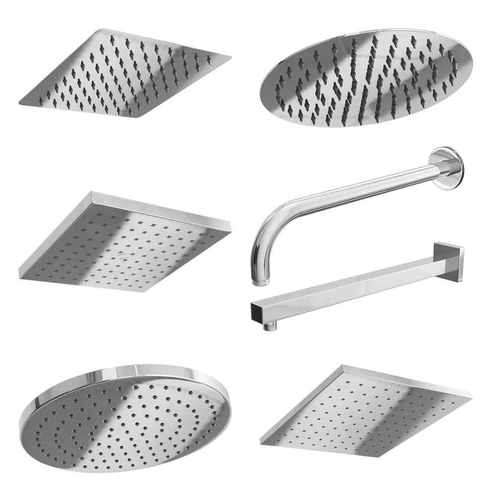 ECOSPA Square Round Shower Head Chrome Large Slim Overhead Rainfall Extension Arm