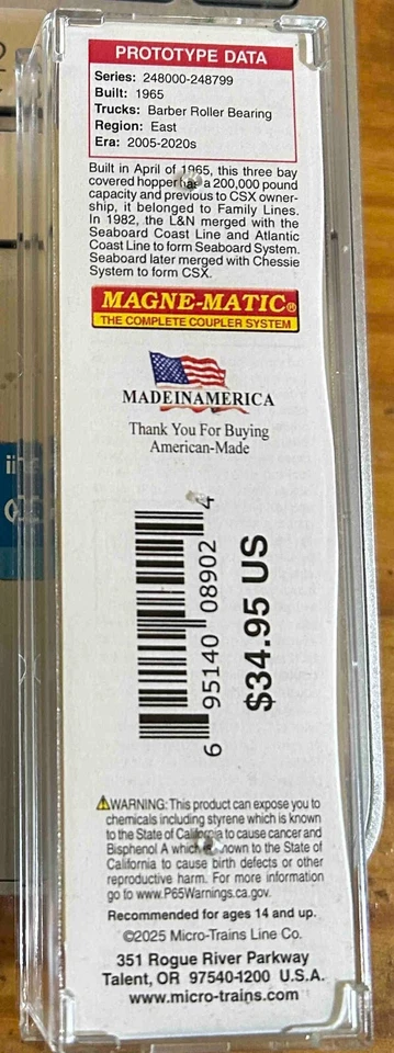 N Scale MTL CSX Transportation 3 Bay covered Hopper CSXT #248082 - Image 3 of 3