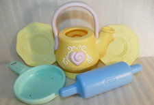 Little Tikes Food Pretend Play Food Grocery Lot Yellow Tea Pot Blue Rolling Pin
