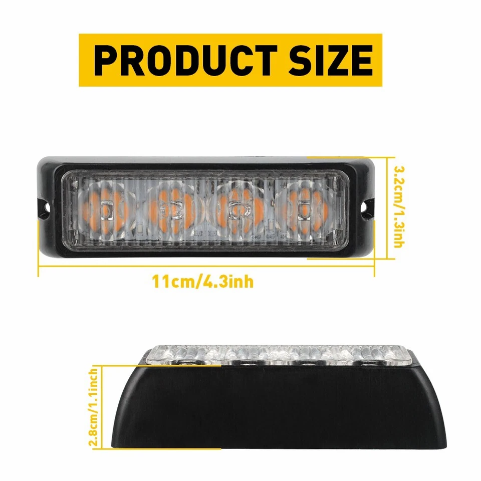 Barra de luz estroboscópica 4 LED para automóvil camión baliza intermitente advertencia peligro ámbar/amarillo T Foto 2 de 4