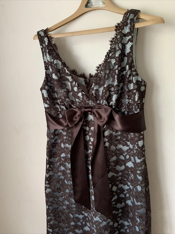 Eliza J Womens Dress 6 Brown Babydoll Y2K Lace Twee Empire Waist Bow VTG USA - Image 2 of 4