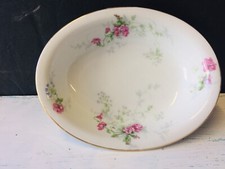 Vintage Antique Limoges French France Floral Pink Flowers Oval Bowl