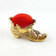 Dress Shoe Victorian Red Velvet Pin Cushion Polished Solid Brass Antique Style