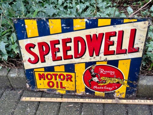 Speedwell Motor Oil Car Garage Advertising Automobilia Tin Sign c1930s