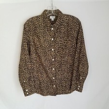 J Crew Womens Leopard Print Button Front Long Sleeve Cotton Shirt Size Small