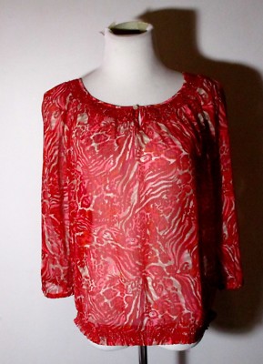 LUCKY BRAND Sheer Red Top Size S