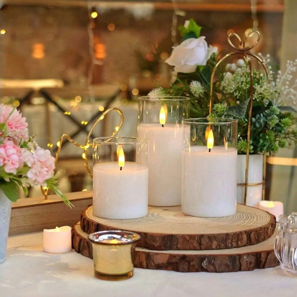 Set 3 Realistic Flameless LED Pillar Candles Acrylic Glass With Remote Control image 5