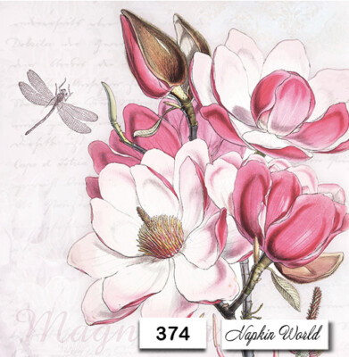 (374) TWO Individual Paper LUNCHEON Decoupage Napkins - PINK MAGNOLIA BLOOMS