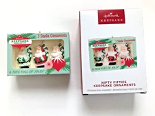 Hallmark  Nifty Fifties 3 Santas in a Box Ornament Vintage Style Free Shipping