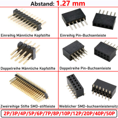 1,27mm Abstand 2P-50P Einreihig / Doppelreihig Männlicher / Weiblich Header Pin
