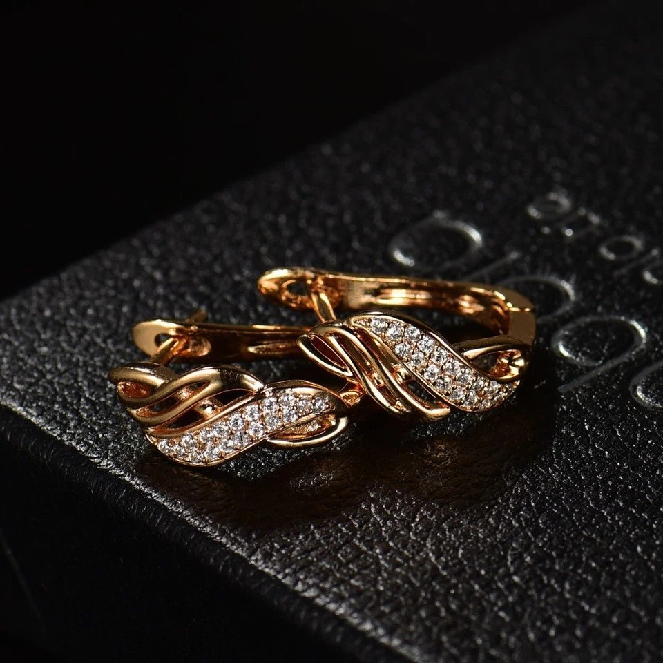 Women 18K Gold Filled White Sapphire Rhinestone Crystal Hoop Earrings - image 3 of 4