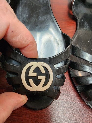 Gucci Interlocking GG Women's 5.5 D'Orsay Jelly Sandals Rubber Flat Black - Picture 2 of 9