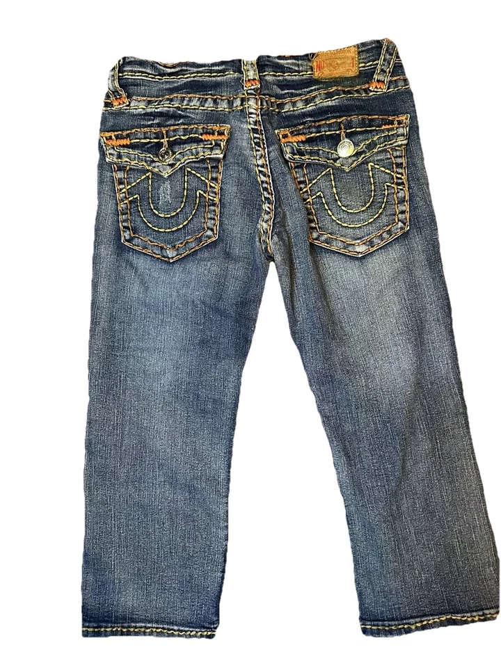 Vintage True Religion Denim Big T Multi Color Stitch Size 14’ x 18’ USA Made - Image 4 of 4