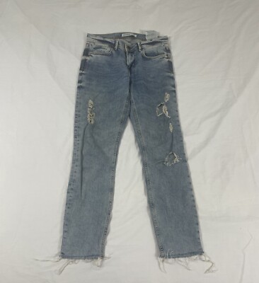 Zara Basic Women Blue Distressed Denim Ankle Jeans Size 4