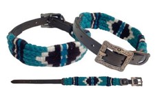 Showman Couture Teal White Corded Leather Dog Collar