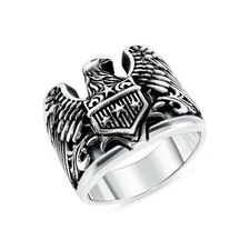 925 Sterling Silver American Eagle Oxidized Men's Statement Ring Nickel Free