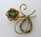 Flower Brooch Vintage Peridot-Green Rhinestone