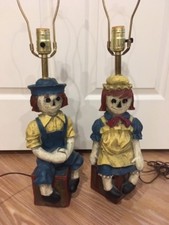 Vintage Antique Raggedy Ann and Andy Lamps Chalkware Ceramic FAST SHIPPING