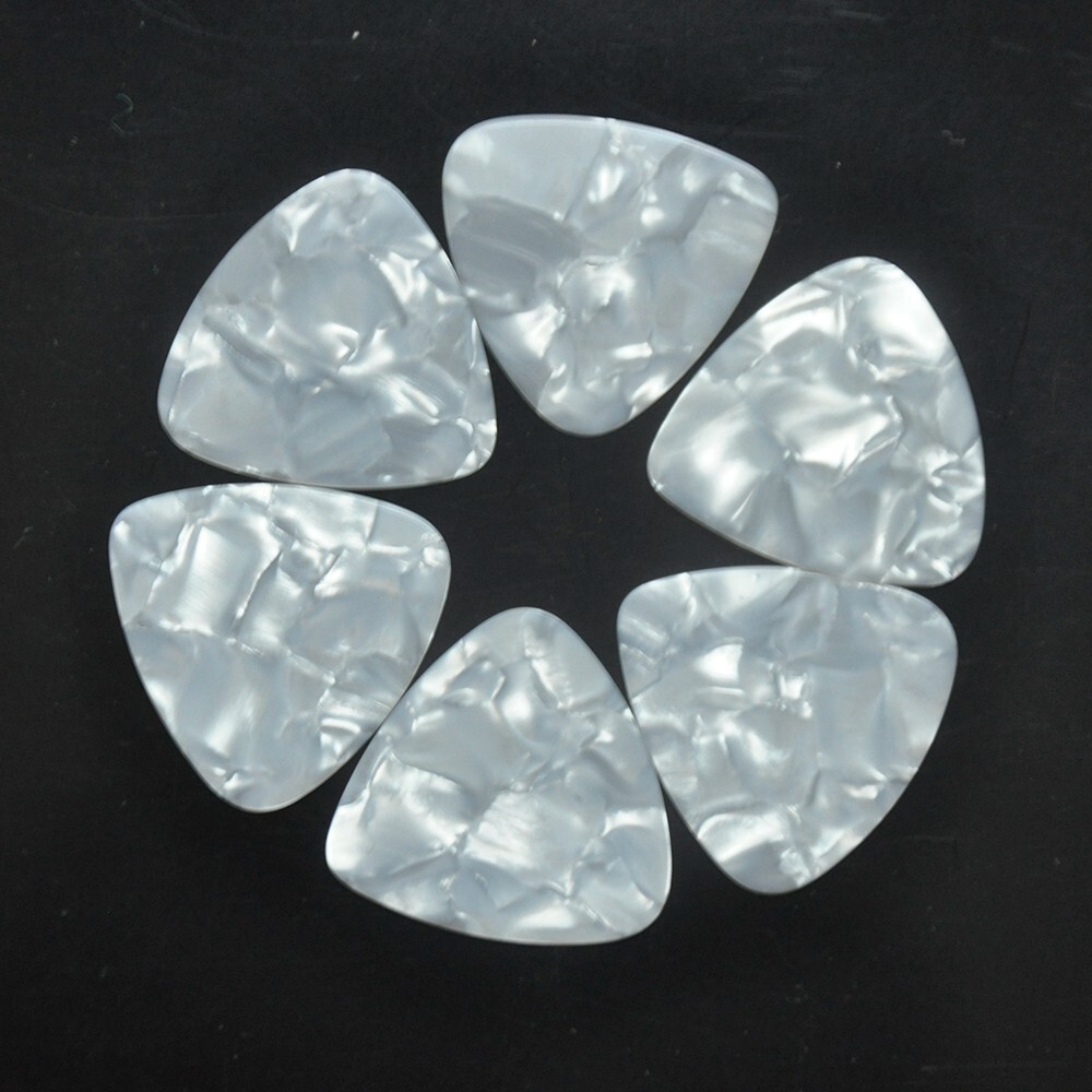 100Pcs Thin 0.46mm Celluloid 346 Rounded Triangle Guitar Picks Pearl White