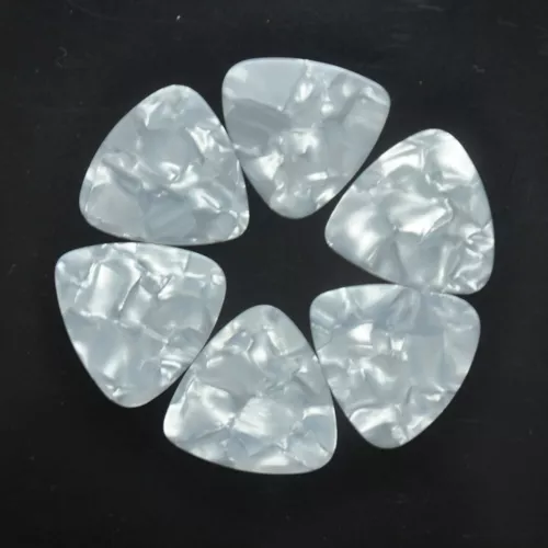 100Pcs Thin 0.46mm Celluloid 346 Rounded Triangle Guitar Picks Pearl White