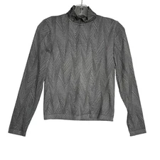 Wolford Long Sleeve Top Women's M Black Velvet Mix Base Layer Stripe Chevron