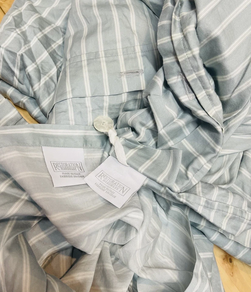 Restoration Hardware Italy Cotton Sateen King Duvet Cover & 1 King Sham Striped - Image 2 of 4