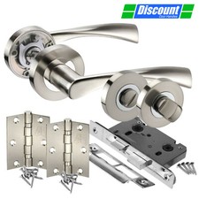 Bathroom Door Handle Pack with Chrome Door Handles, Lock, Thumb Turns & Hinges