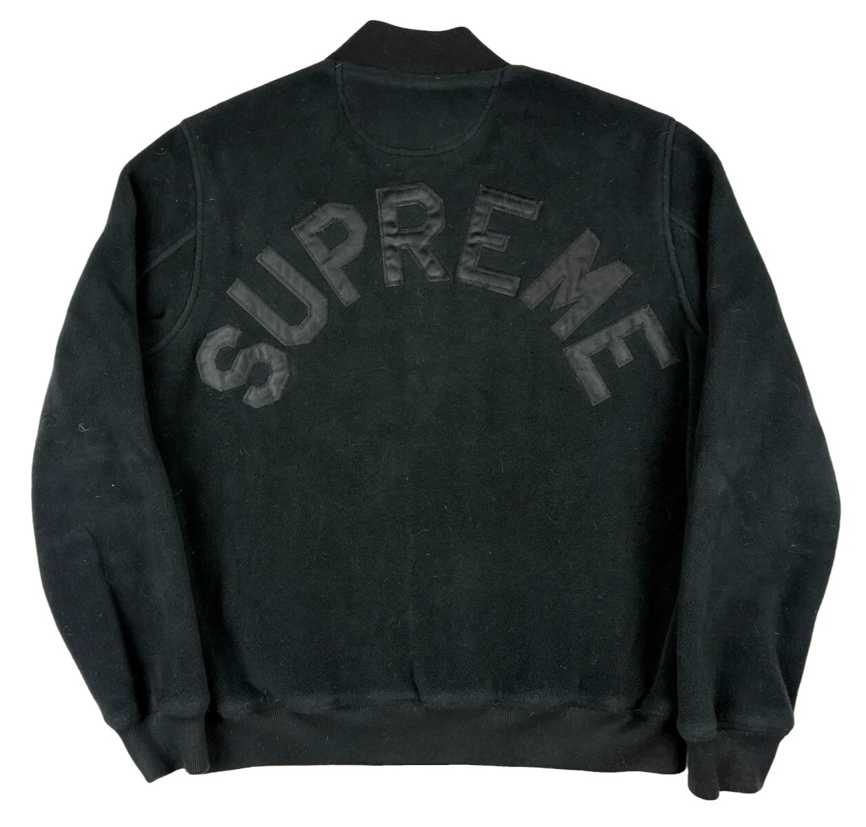 Blouson bombardier universitaire noir FW14 Supreme Polartec grande épelure y2k