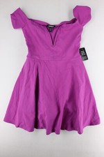 Express Womens Dress XS A-Line Fit & Flare V-Neck Mini Stretch Knit Fuchsia NEW