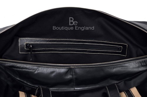 Leather Weekend Bag Black Travelling Luggage Holdall Sports Classic Bag 9225 - Picture 6 of 6