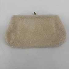 Vintage Walborg Ivory Beaded evening clutch purse handmade in Belgium MCM Kiss