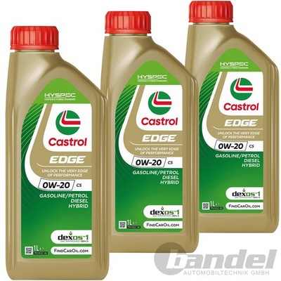 3x 1L CASTROL EDGE C5 0W20 MOTORÖL passend für OPEL OV 040 1547 A20 MB 229.71