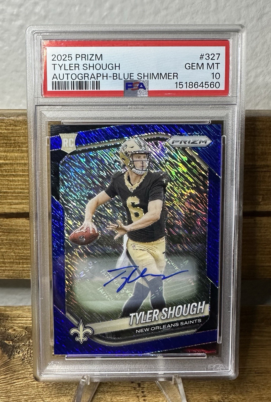 Tyler Shough 2025 Prizm Rookie Auto RC Blue Shimmer #/25 PSA 10