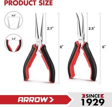 Arrow 2-piece 6 Needle Nose Pliers Set Mini Long Nose Pliers Bent Nose Pliers