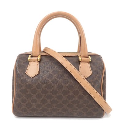 CELINE Macadam 2Way PVC Leather Handbag Brown Gold HDW Authentic
