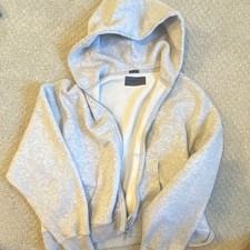 Abercrombie & Fitch Soft A&F Essentials Cropped Full Zip Fleece Hoodie L Gray
