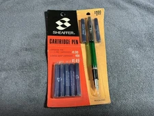 Vintage Sheaffer School Green & Chrome Fountain Pen with Cartridges