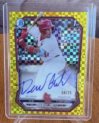 2026 Bowman Deniel Ortiz 1st Auto /75 Yellow X-Fractor Cardinals
