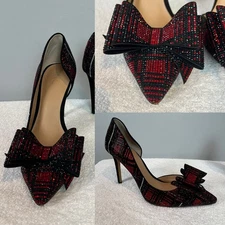 I.N.C. Kenjay d’Orsay Red Black Plaid D'Orsay Heels with Bow Size 10 M Holiday