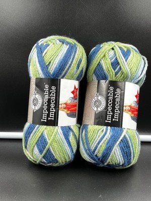 Loops & Threads Impeccable Yarn Lot of 2 Skeins Blue Green White Worsted Acrylic