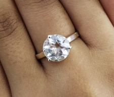 Crystal Quartz Round Dainty Ring 925 Sterling Silver Statement Ring Anniversary