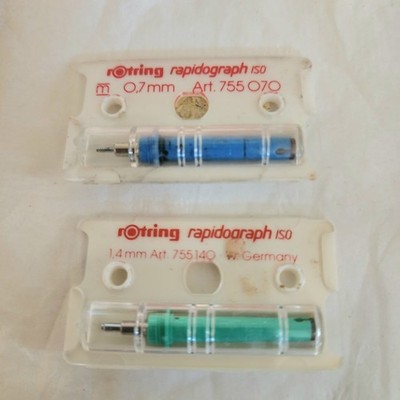 2 Pc Lot Rotring Rapidograph ISO .7mm & 1.4 mm Nib 