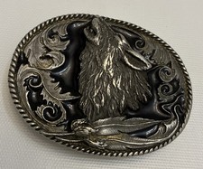 Siskiyou Enameled Wolf Belt Buckle Howling Moon Feathers Native 1995 L-2 USA