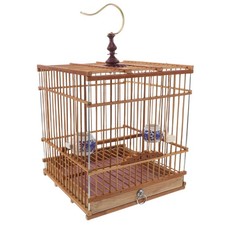 Bamboo Bird Cage with Removable Tray Hanging Hook for Songbirds Finch Budgies