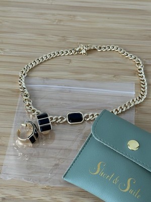 NEW Short & Suite Chunky Black Gem Choker & Hoops Earrings Set Jewelry Curateur