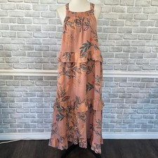 Free People Boho Floral Halter Tiered Maxi Dress Cotton Romantic Festival Chic L