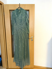 Damen Abendkleid lang grün M Langarm Glitzer...
