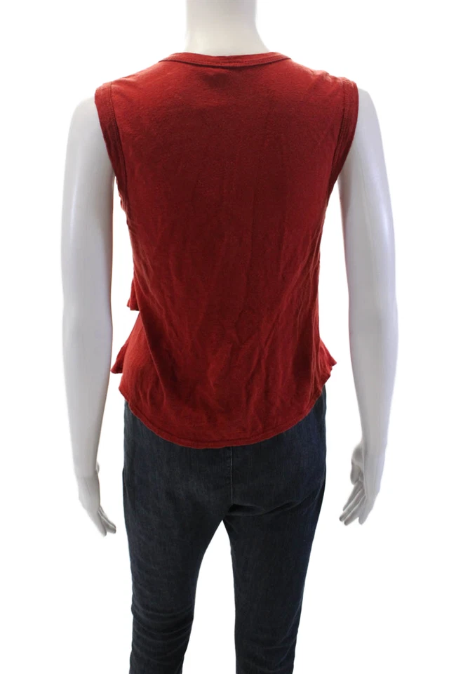 Top tejido de lino con volantes cuello redondo sin mangas ALC para mujer rojo talla extra pequeña Foto 3 de 4